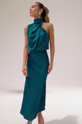 Flavia™ | Glamourøs satin halterkjole