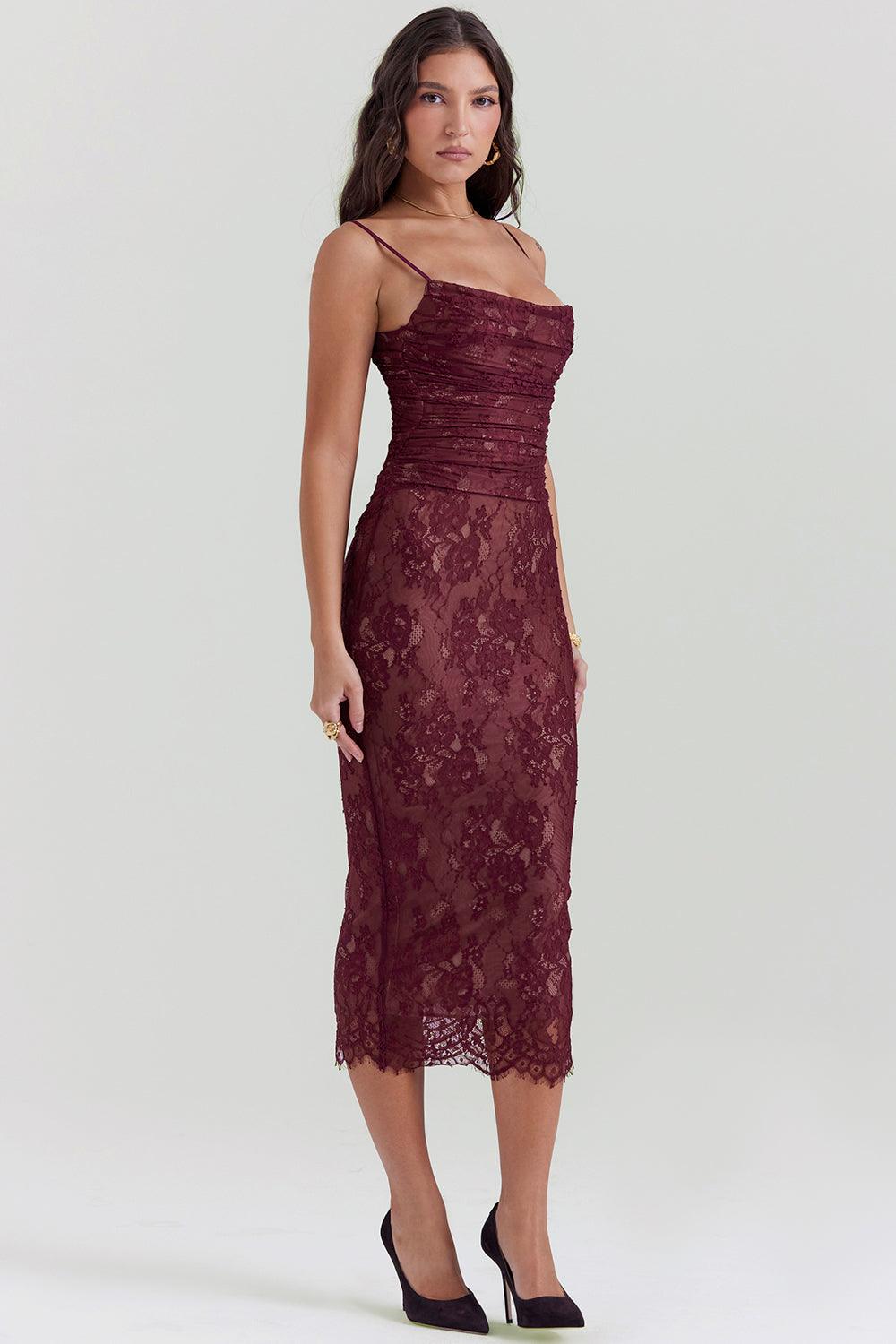 Esther | Midikjole i bordeaux blonde