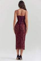 Esther | Midikjole i bordeaux blonde