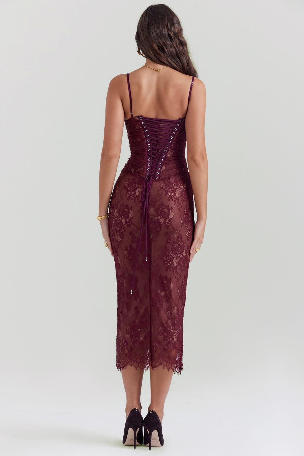 Esther | Midikjole i bordeaux blonde
