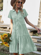 Hailey™ - Ibiza-stil midi-kjole med hvide og grønne tern