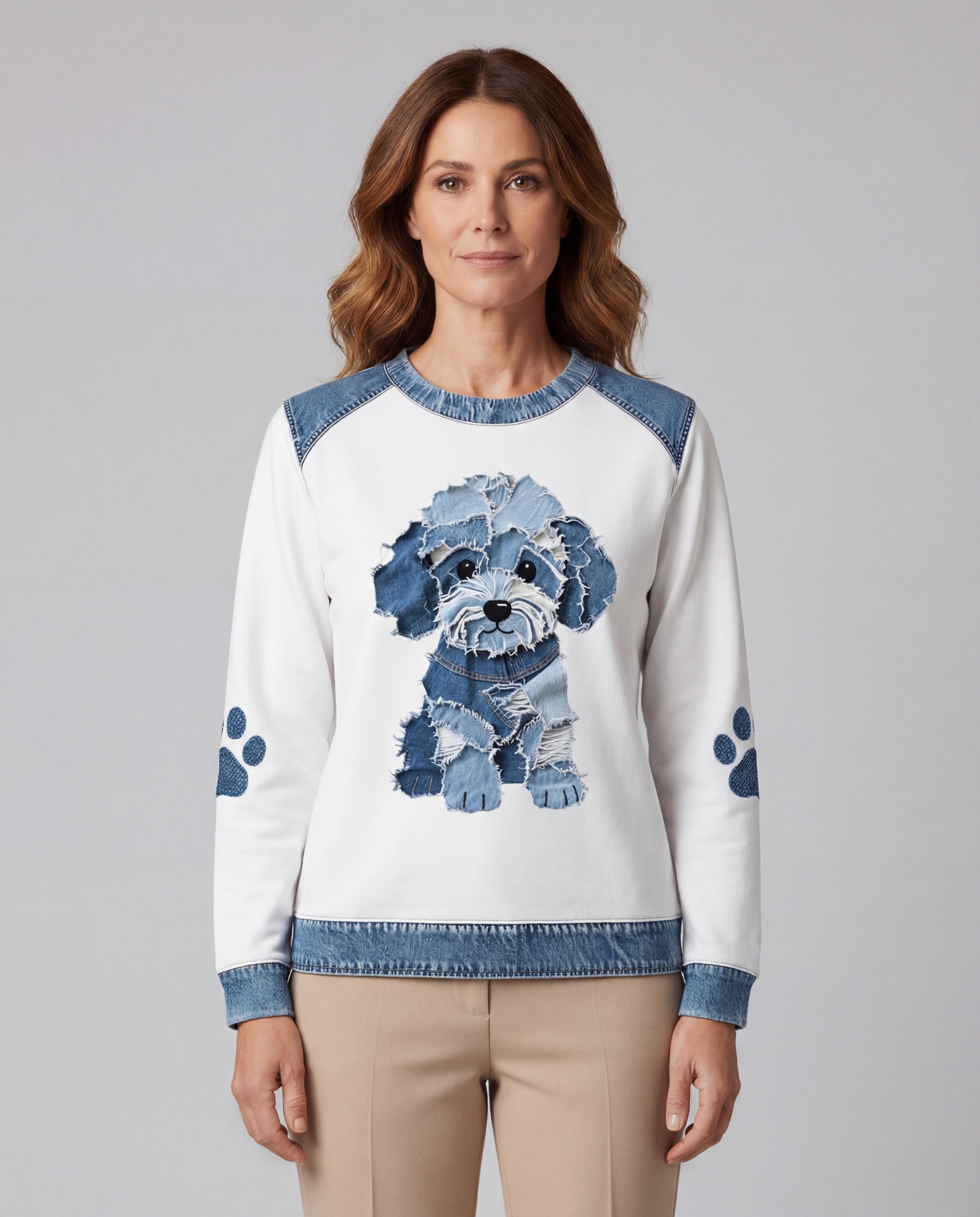 Sød hund med patchworkdenim