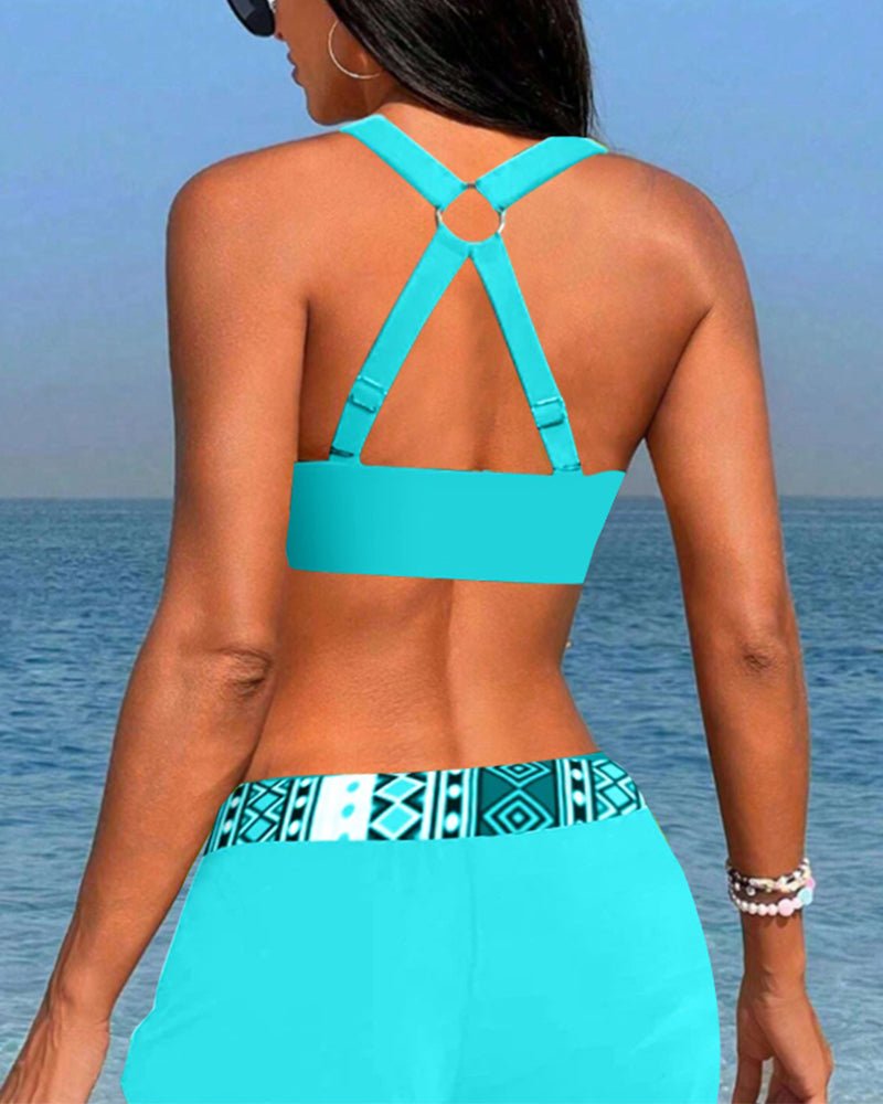 Bikini med høj talje og geometrisk mønster