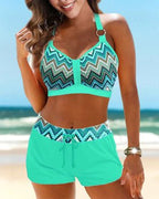 Højtaljet bikini med geometrisk print
