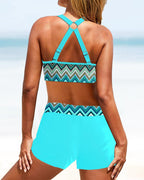 Højtaljet bikini med geometrisk print