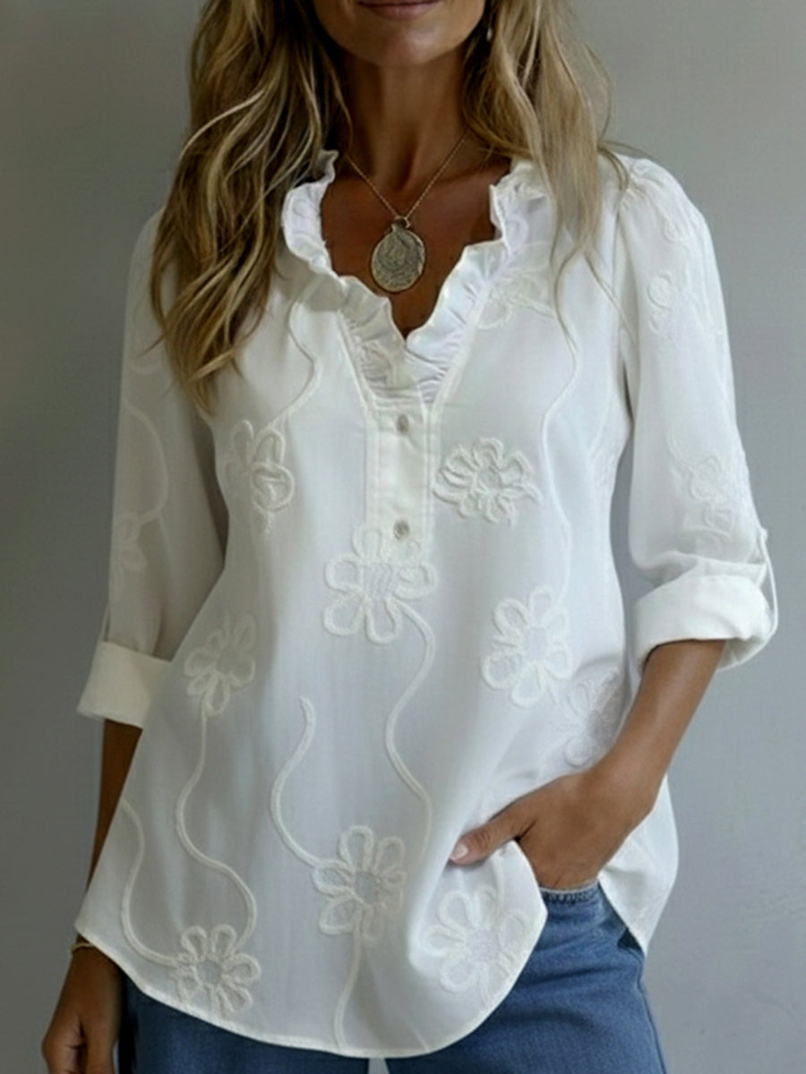 Liora™ – Elegant bluse med broderede detaljer