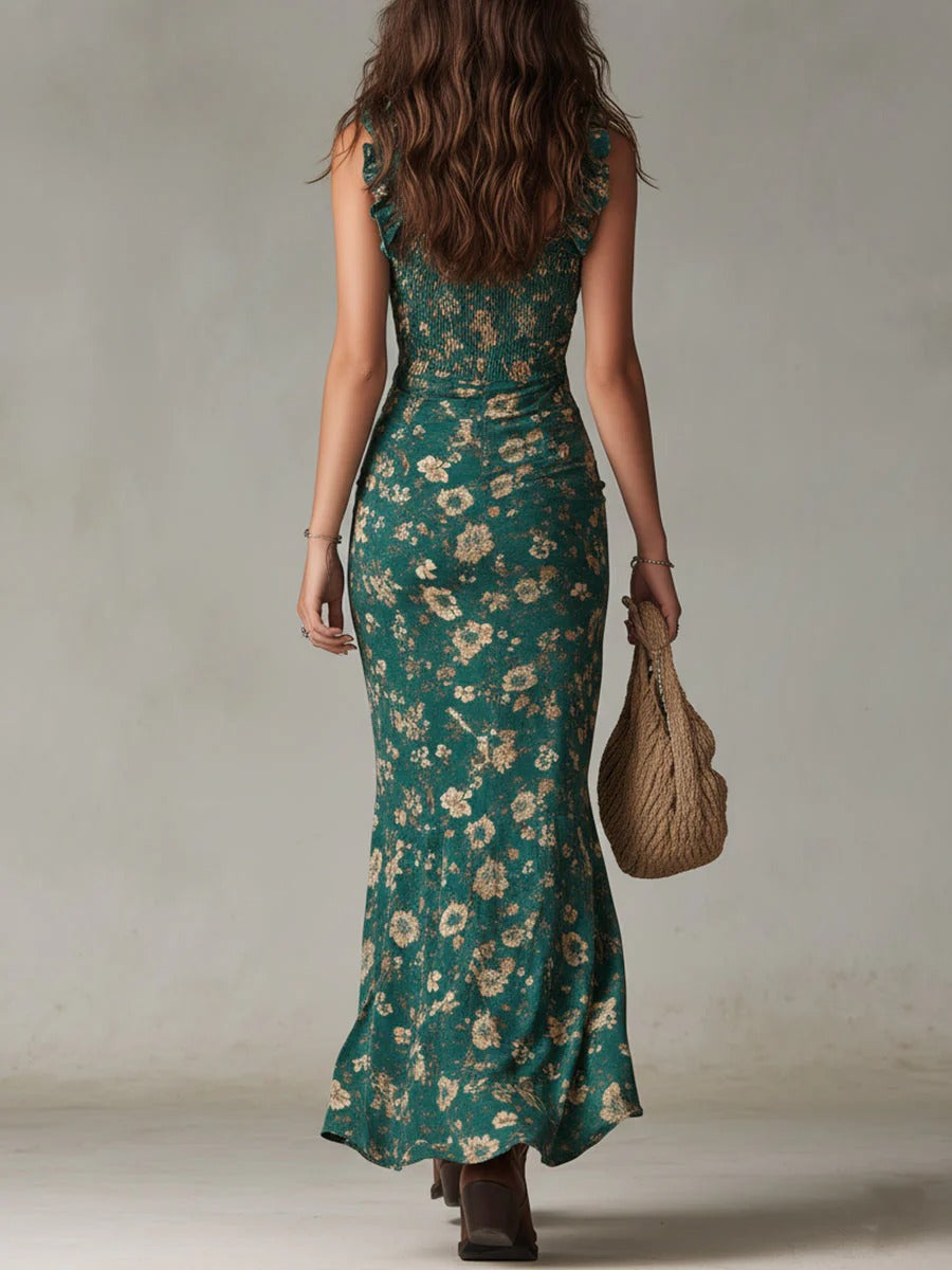 Milou | Boheme maxi-kjole med blomsterprint og slids i siden