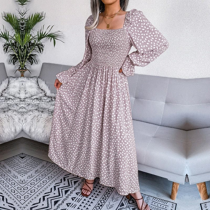 Lotte™ Elegant Beige Maxikjole med Lange Ærmer