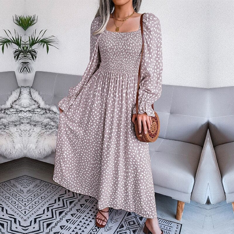 Lotte™ Elegant Beige Maxikjole med Lange Ærmer