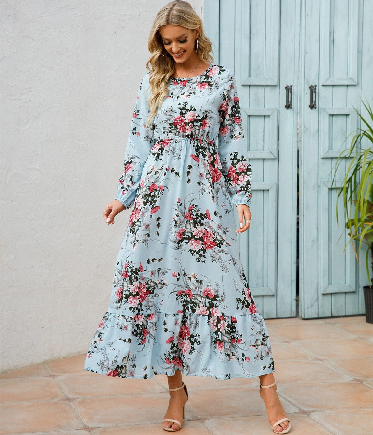 Loua™ Lyseblå Ibiza Sommerkjole Med Blomsterprint
