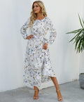 Mia™ Festlig Hvid Boheme Kjole Med Blomsterprint Midi