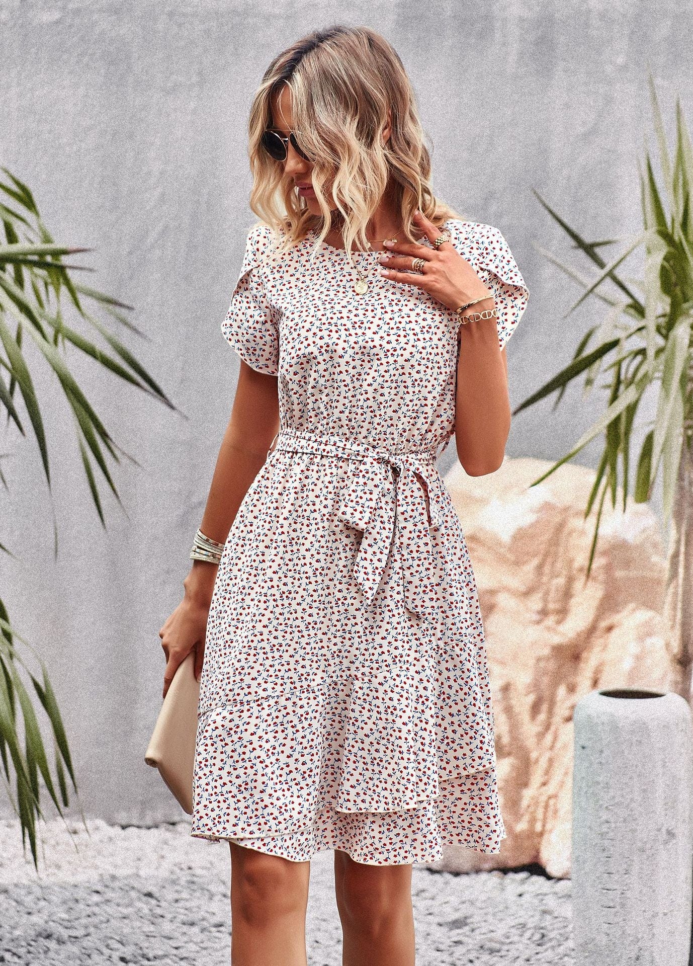 Moana™ - Kort Hvid Boho Kjole med Sort Print