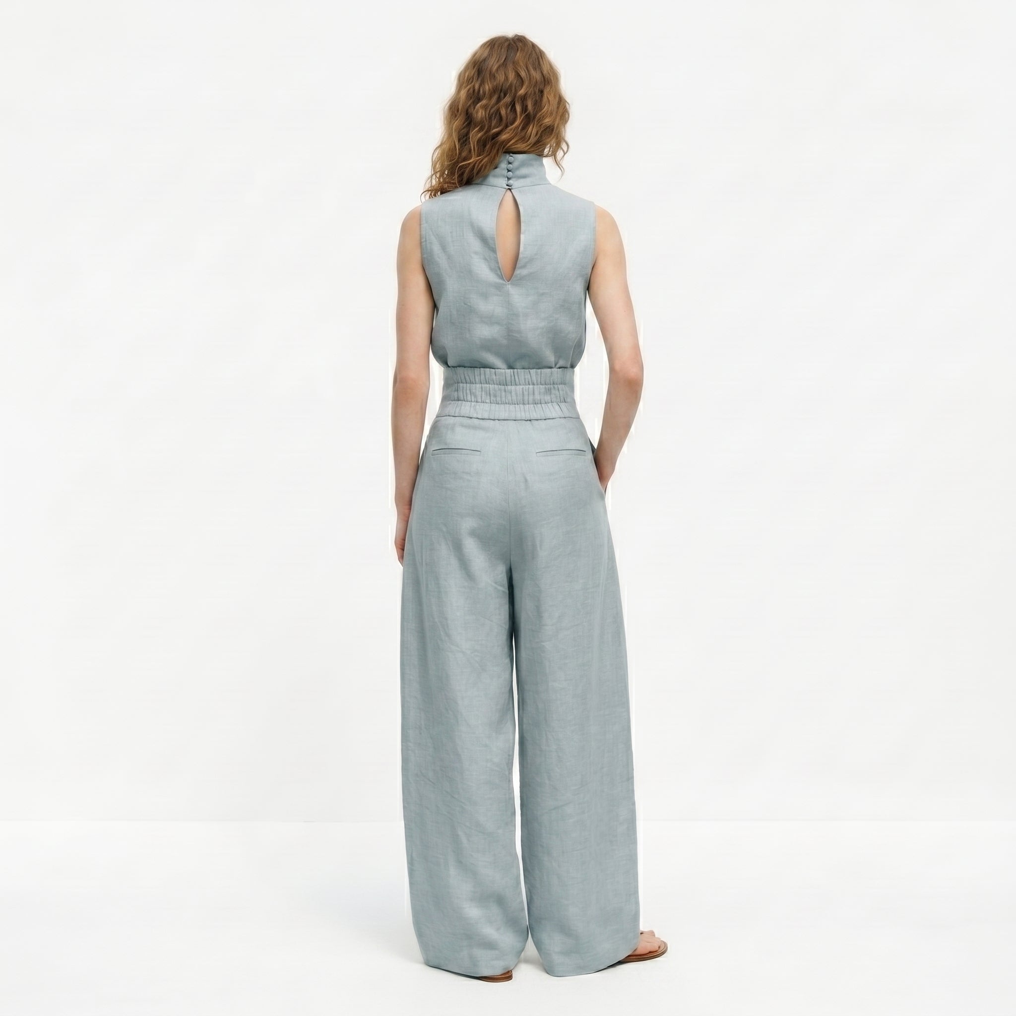 Madalena | Premiumt hør-sæt med høj krave og bukser med vidt ben — Elegance og komfort i ét look