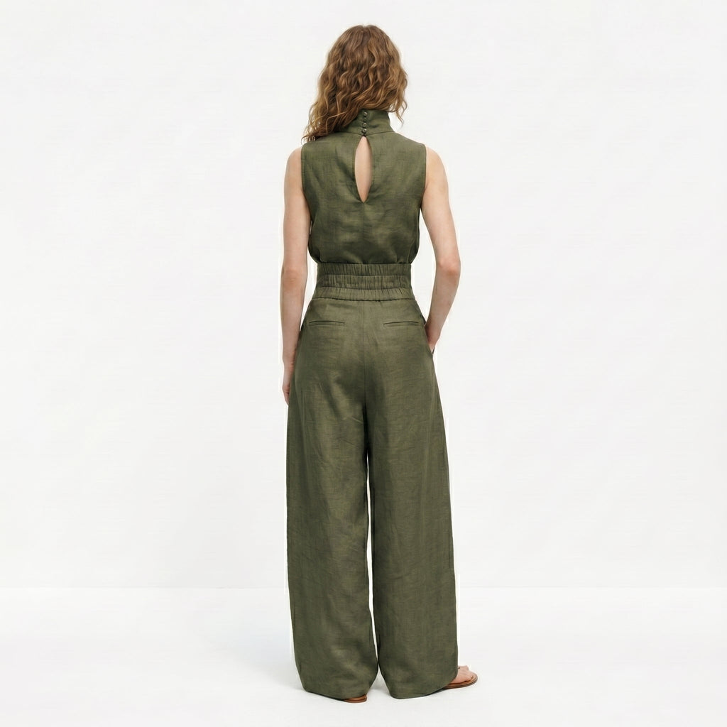 Madalena | Premiumt hør-sæt med høj krave og bukser med vidt ben — Elegance og komfort i ét look