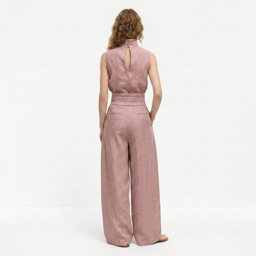 Madalena | Premiumt hør-sæt med høj krave og bukser med vidt ben — Elegance og komfort i ét look