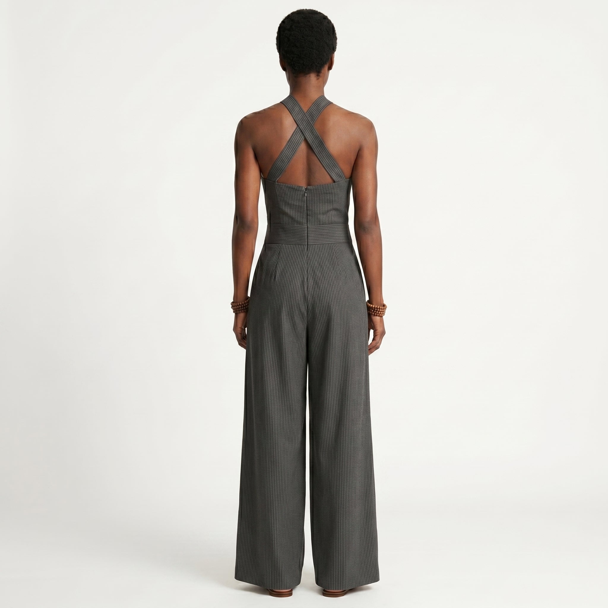 Madalena - Tekstureret jumpsuit med krydset halterneck