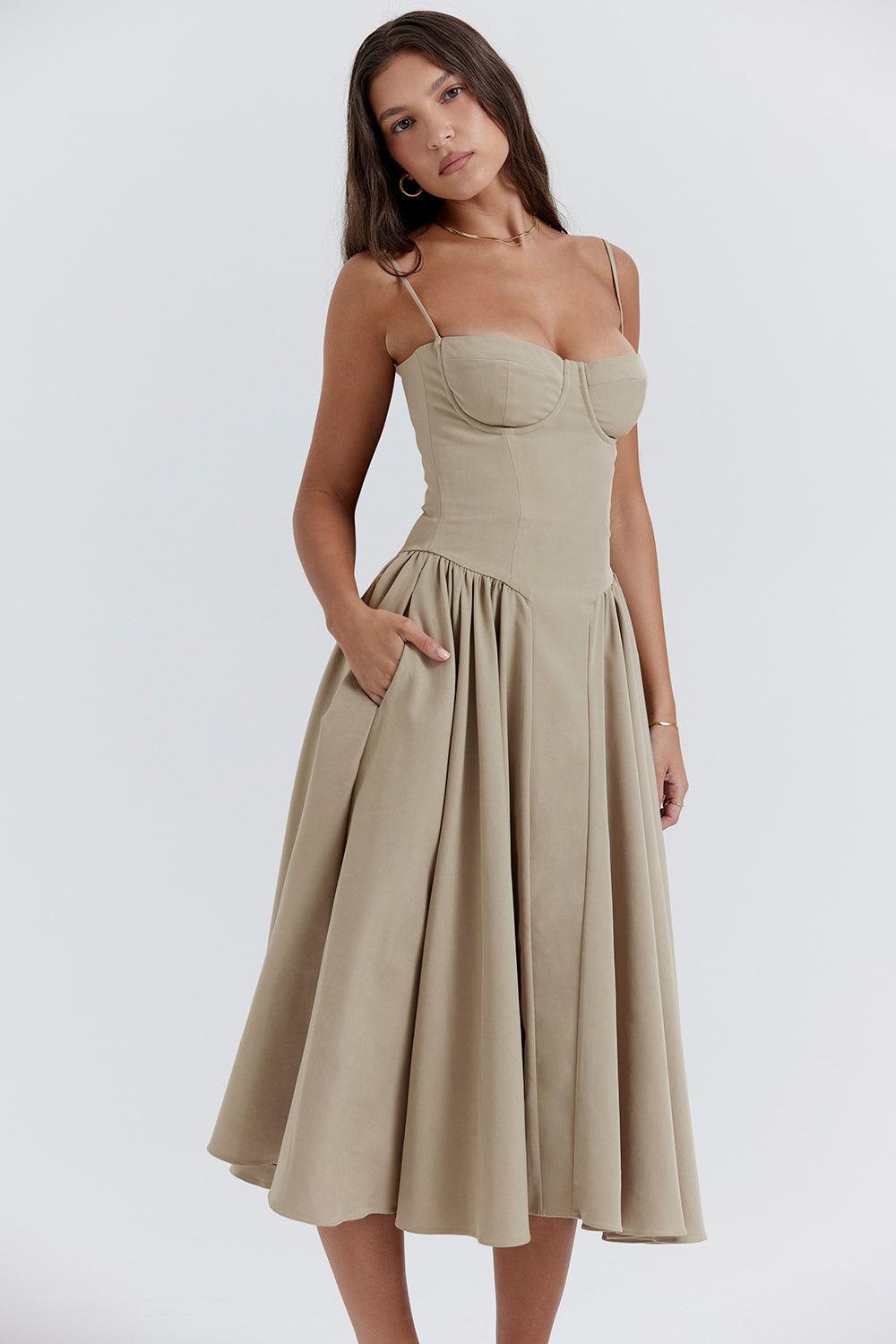 Marloes | Midi-korsetkjole i twill