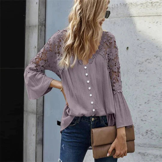 SARA - Bluse med blomstret blonde