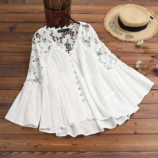 SARA - Bluse med blomstret blonde