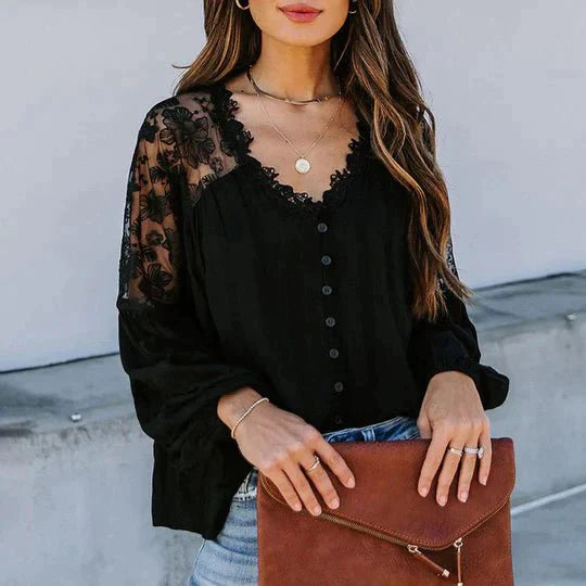 SARA - Bluse med blomstret blonde