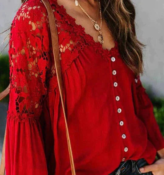 SARA - Bluse med blomstret blonde
