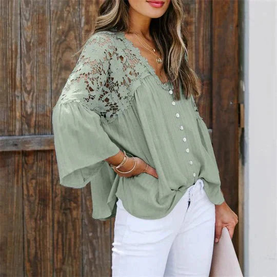 SARA - Bluse med blomstret blonde