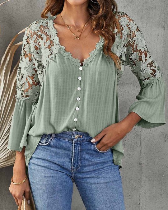 SARA - Bluse med blomstret blonde