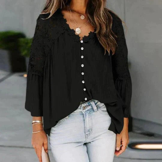 SARA - Bluse med blomstret blonde