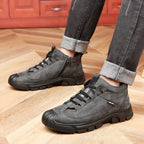 Læder-herresneaker med for i kunstuld
