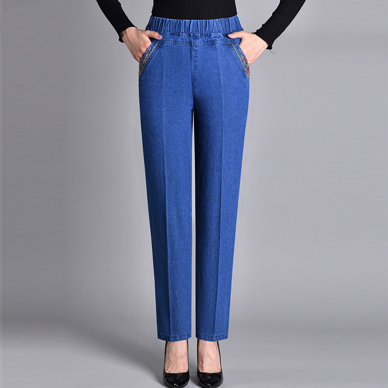Lotte | Damejeans med sidelommer og elastisk talje