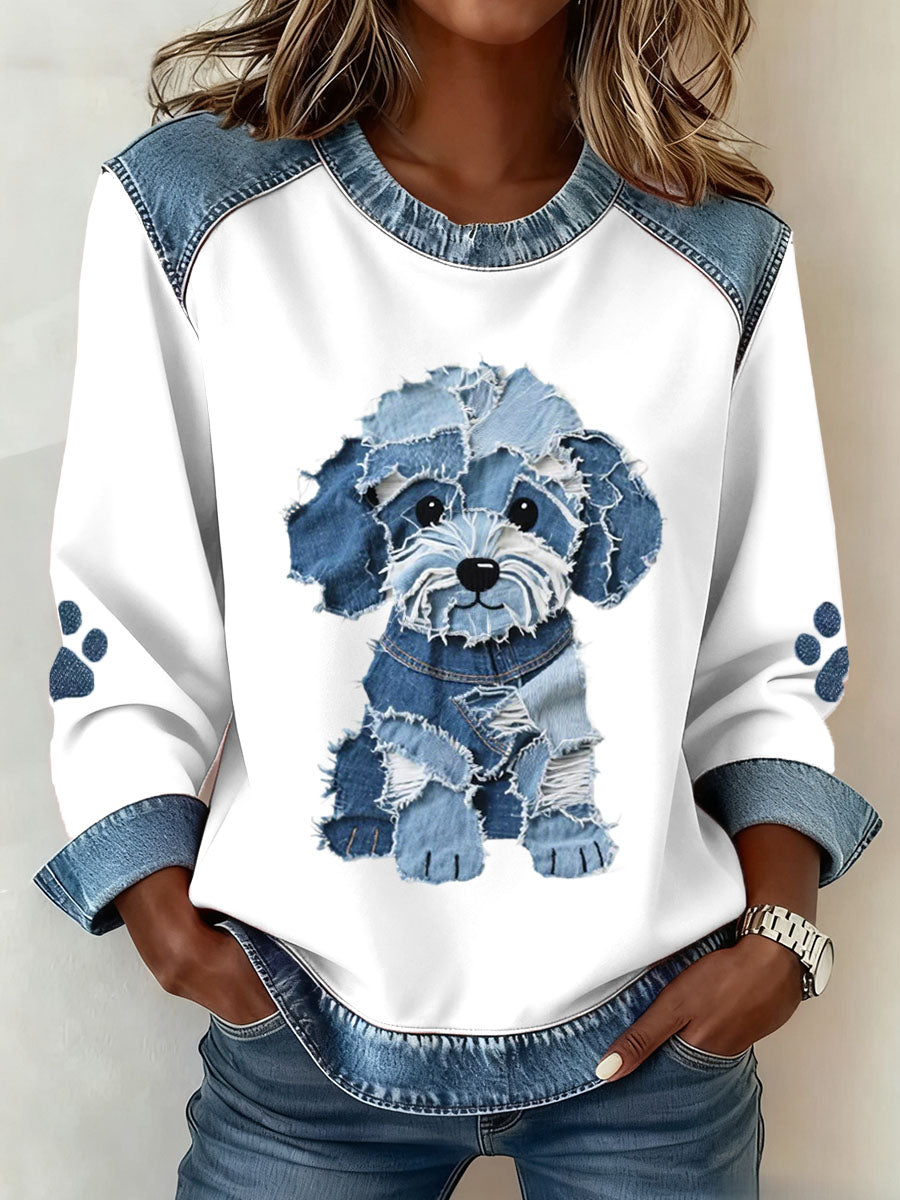 Sød hund med patchworkdenim