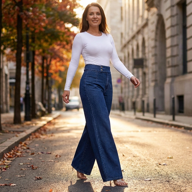 Elvara™ – Højtaljede Wide-Leg Jeans med Elegant Silhuet