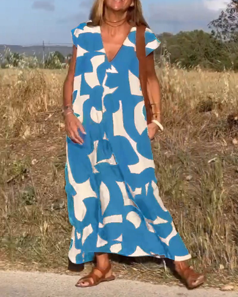 Stéphanie - V-udskåret kjole med print