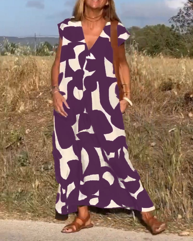 Stéphanie - V-udskåret kjole med print