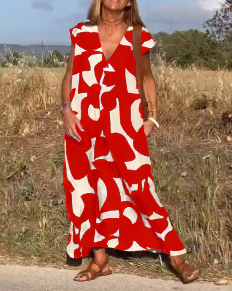Stéphanie - V-udskåret kjole med print