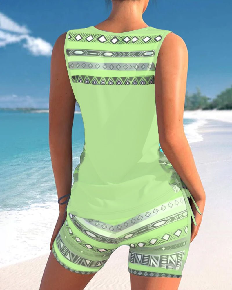 Tankini med geometrisk print og V-udskæring