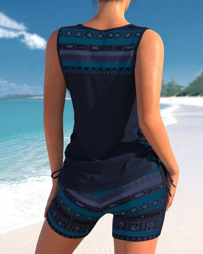 Tankini med geometrisk print og V-udskæring