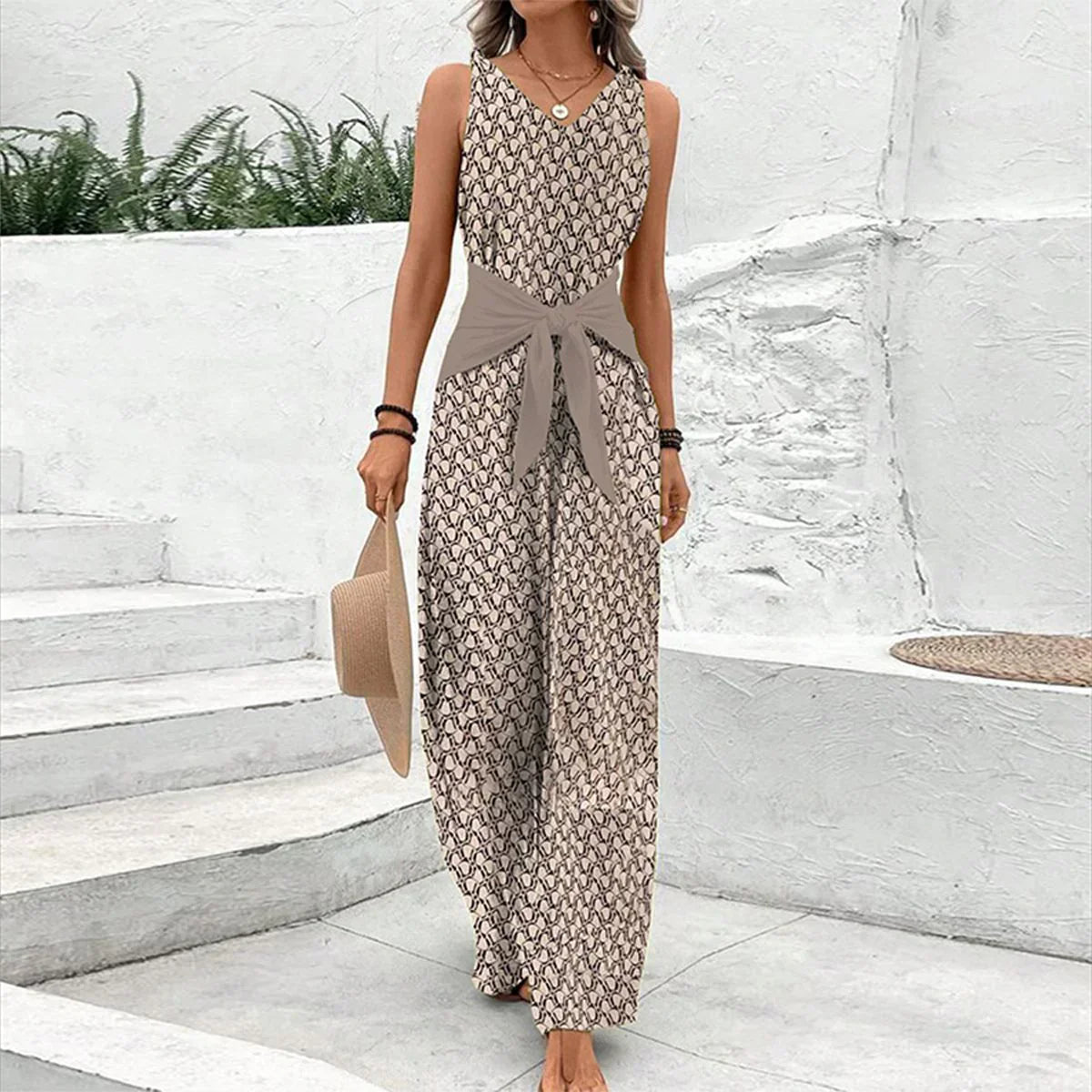 Sophie | Ærmeløs Jumpsuit med Rund Halsudskæring