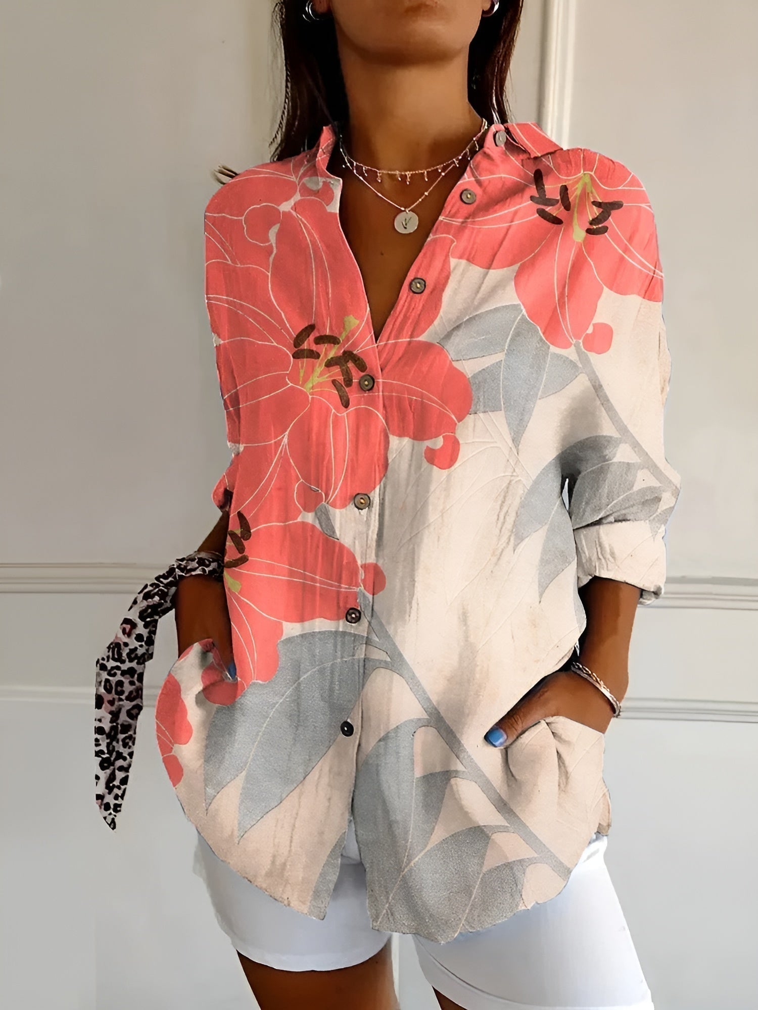 Bluse med flydende print